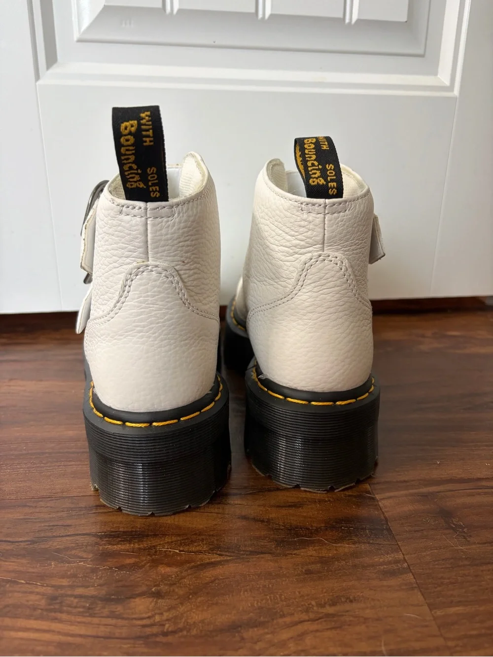 Dr Martens White Platform Heart-Buckle Women's Boots